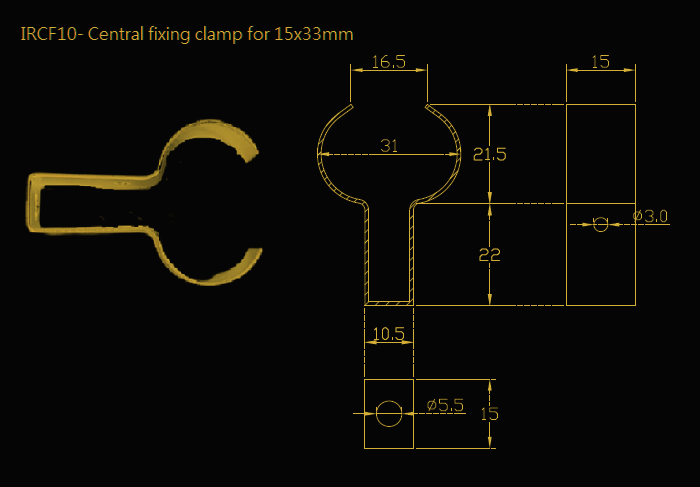 Quartz Lamp Fixtures - IRCFL10- Central fixing clamp for 15x33mm