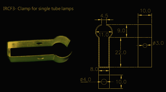Quartz Lamp Fixtures - IRCF3- Clamp for single tube lamps