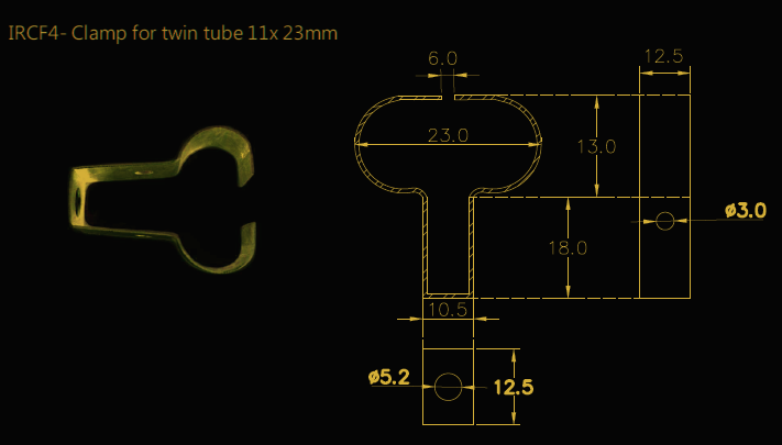 Quartz Lamp Fixtures - IRCF4- Clamp for twin tube 11x 23mm