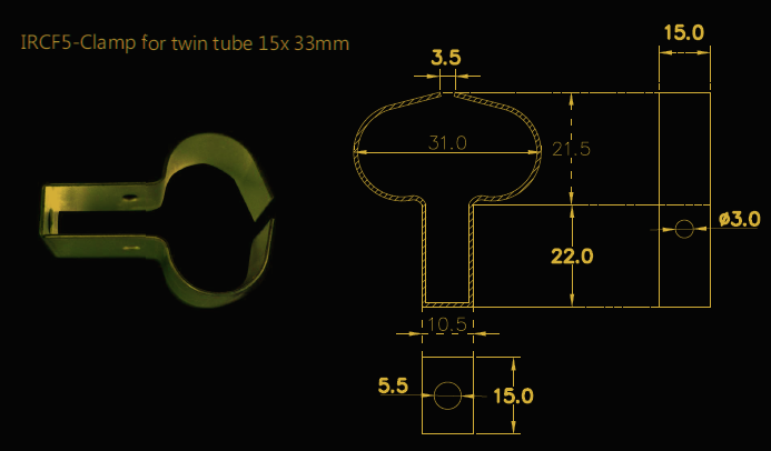 Quartz Lamp Fixtures - IRCF5-Clamp for twin tube 15x 33mm