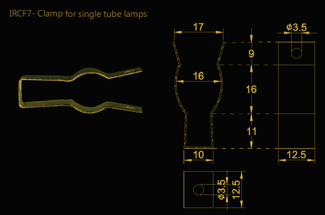 Quartz Lamp Fixtures - IRCF7- Clamp for single tube lamps