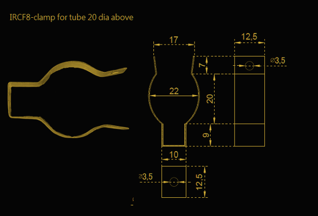 Quartz Lamp Fixtures - IRCF8-clamp for tube 20 dia above