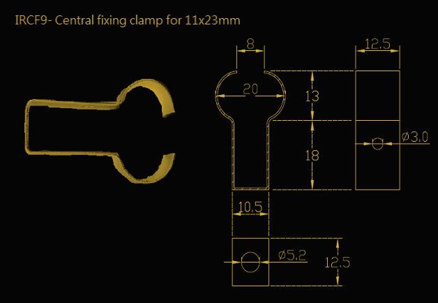 Quartz Lamp Fixtures - IRCF9- Central fixing clamp for 11x23mm