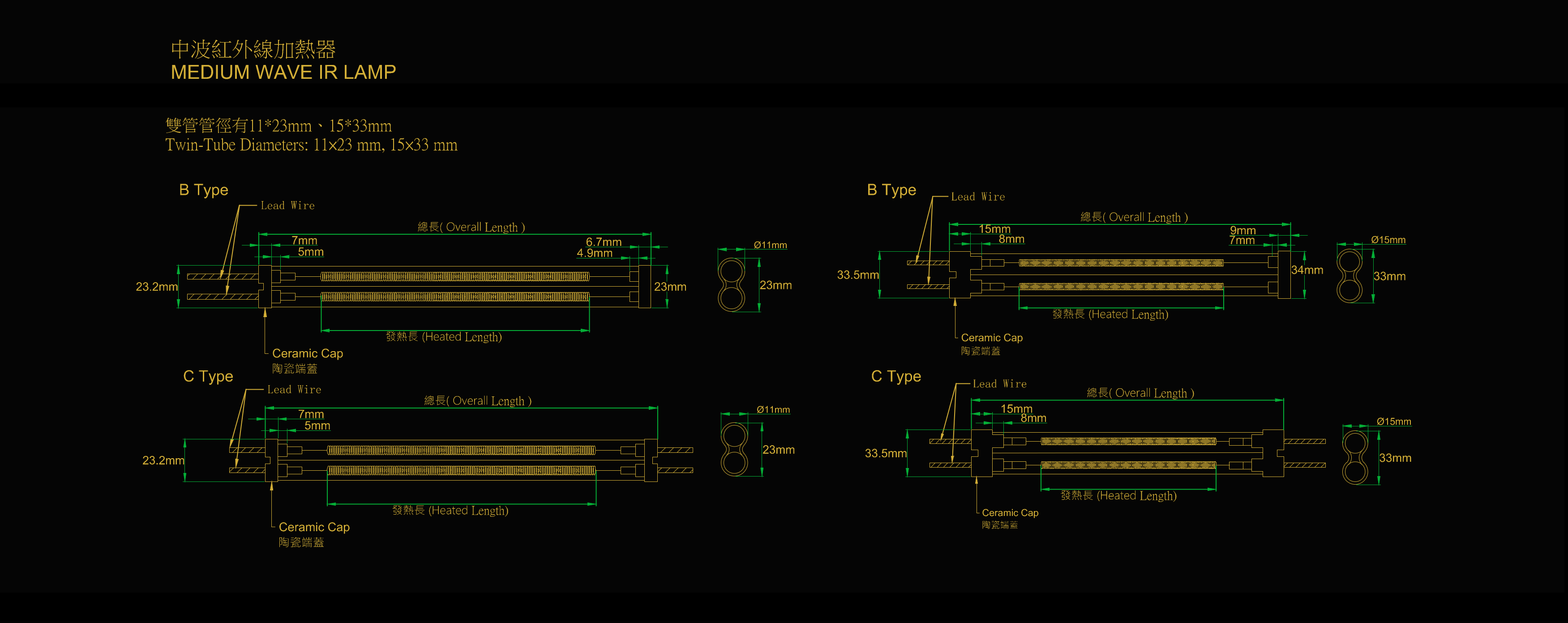 Twin-Tube Medium Wave - B Type / C Type (11×23, 15×33 mm)